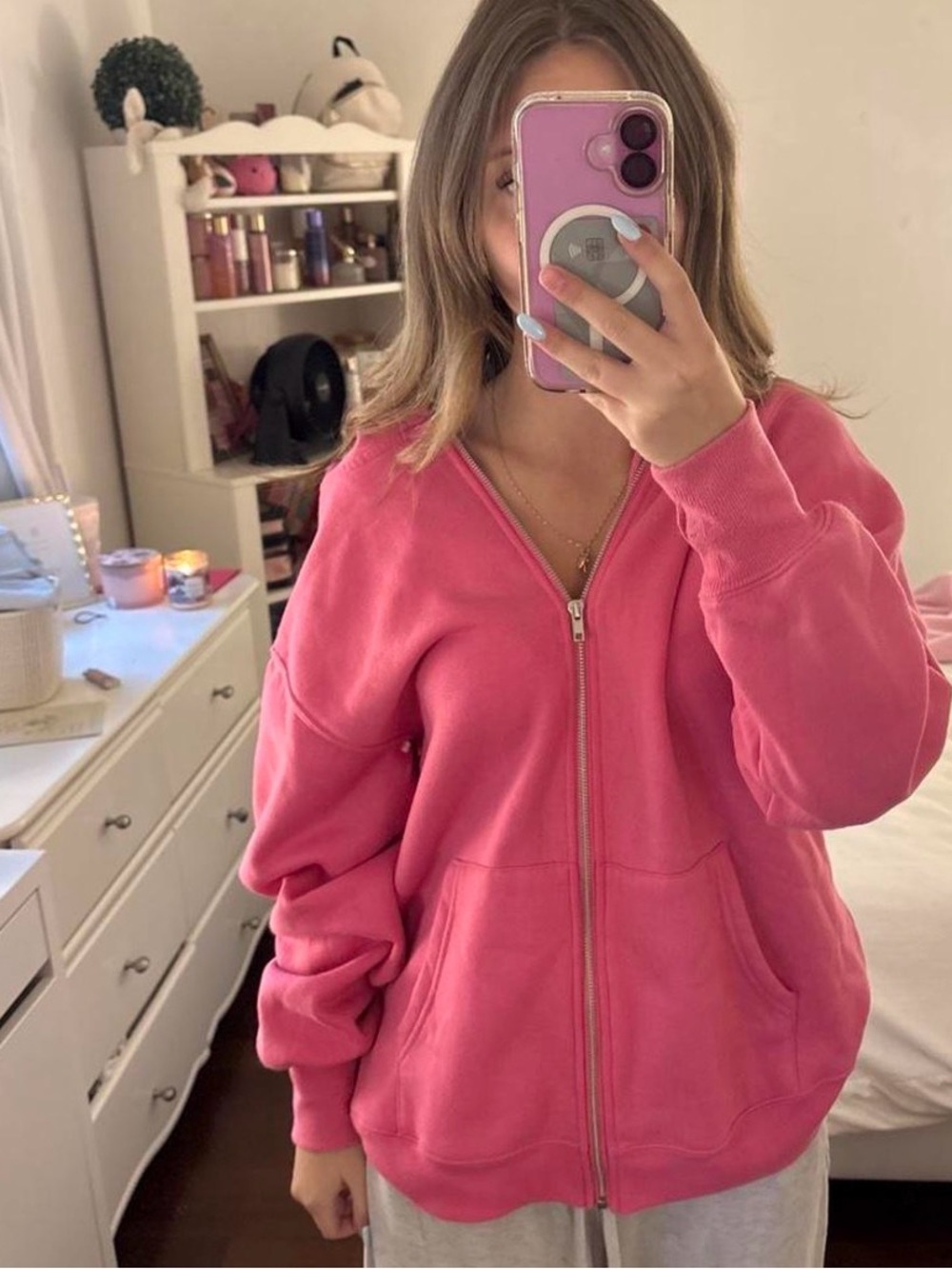 pink zip up hoodie